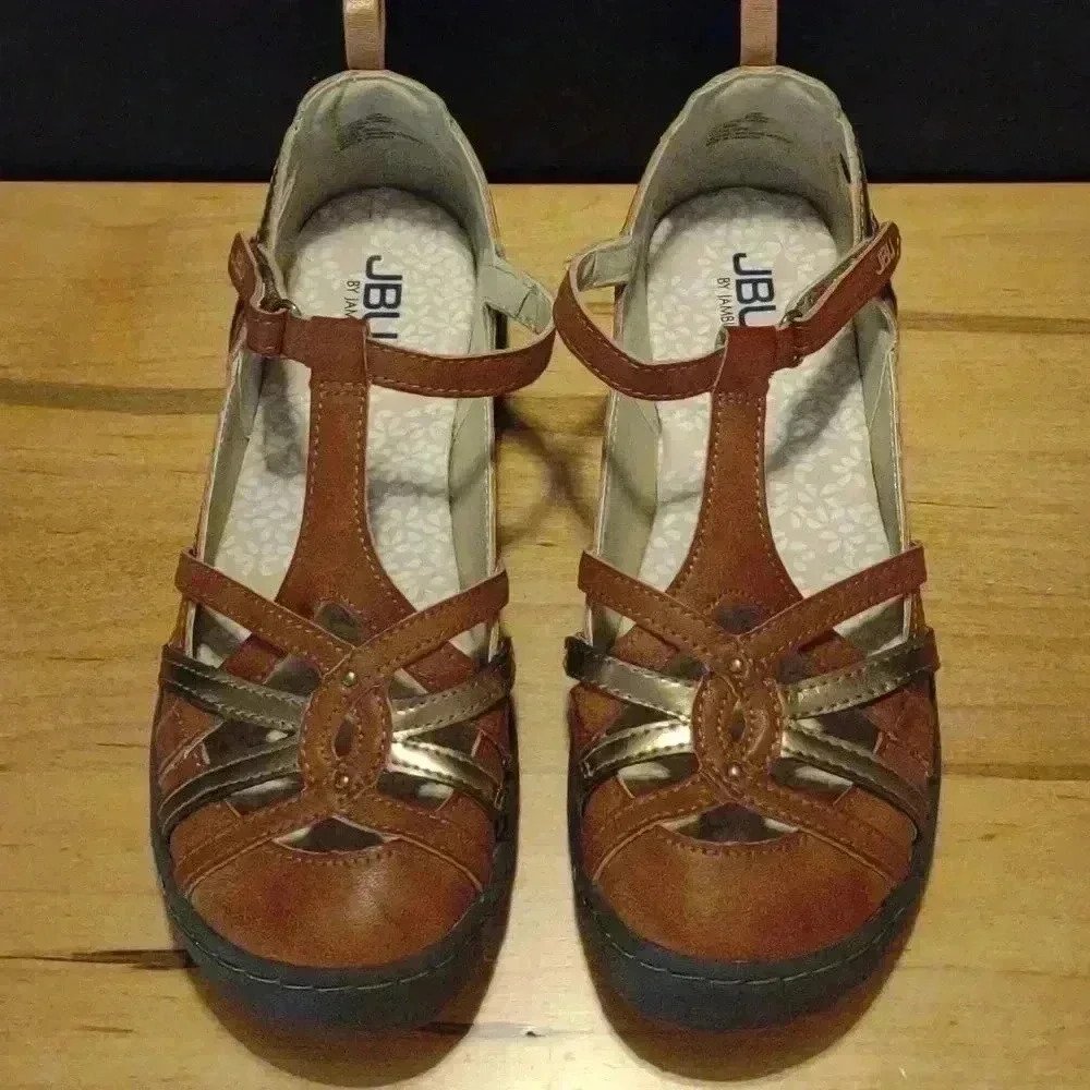 Jambu Dove Mary Jane‎ flats brown leather size 7.5M